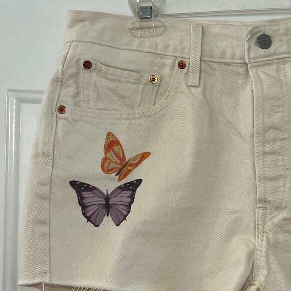 Levi's Plus-Size Cream Butterfly High-Rise Button-Fly Summer/Beach Shorts Sz 32 - Picture 3 of 8